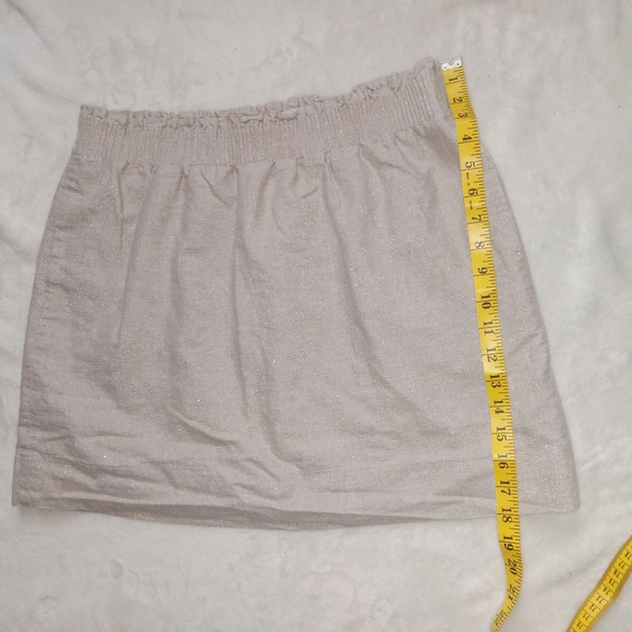 J Crew Sparkly Cream & Gold Elastic Waist Linen Blend Mini Skirt size 12 - Picture 3 of 8